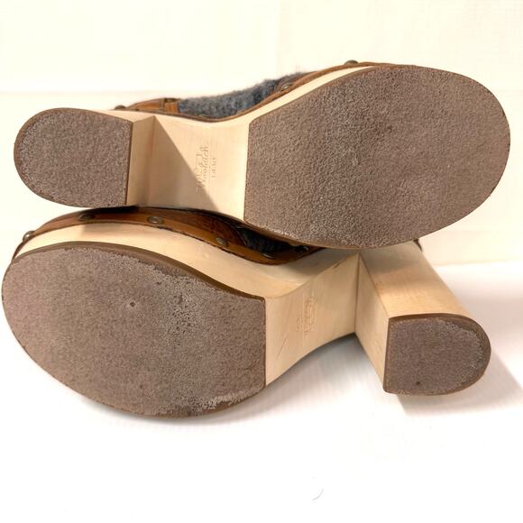WOOLRICH x Anthropologie Artist Boot Size 10 Wool Wood Platform Boho Winter Clog - Picture 10 of 15